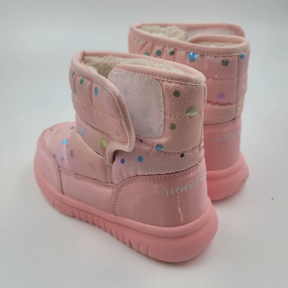Hobibear Girls Pink Polka Dot Snow Boots Faux Fur Winter Shoes Size 12C (30)